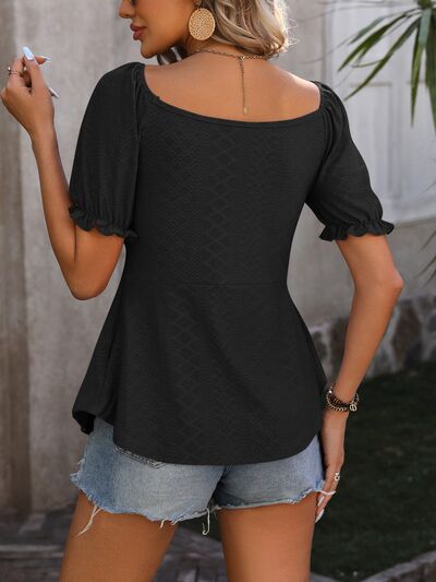 swvws Ruched V-Neck Flounce Sleeve Blouse