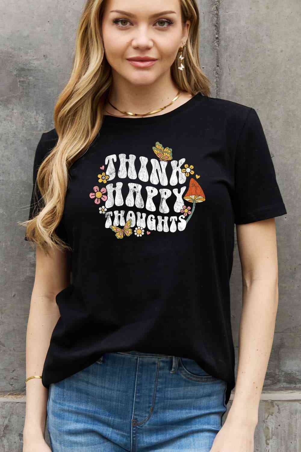 swvws Simply Love Full Size THINK HAPPY THOUGHTS Graphic Cotton Tee