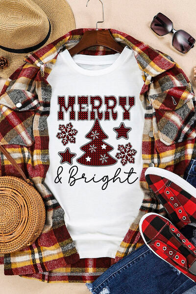 swvws MERRY & BRIGHT Round Neck Short Sleeve T-Shirt