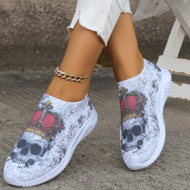 swvws - Halloween White Casual Patchwork Printing Round Comfortable Shoes