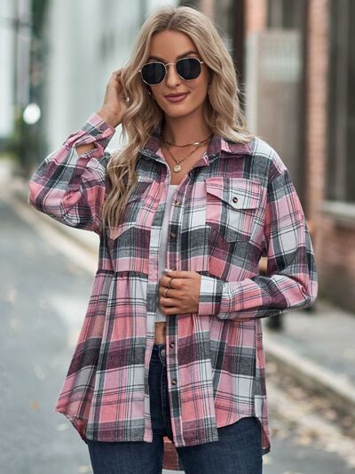 swvws Plaid Button Up Dropped Shoulder Shirt