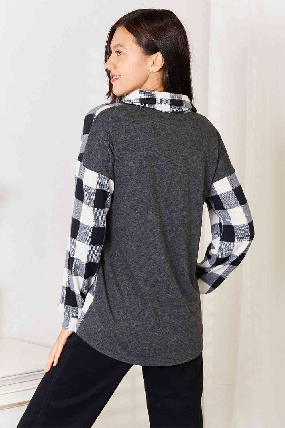 swvws Heimish Solid Plaid Contrast Shacket