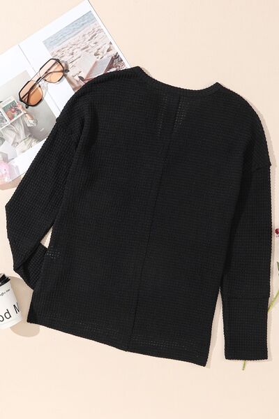 swvws Waffle-Knit Notched Dropped Shoulder Blouse