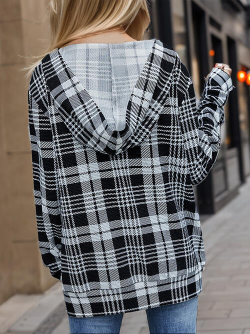 swvws Plaid Mock Neck Long Sleeve Hoodie