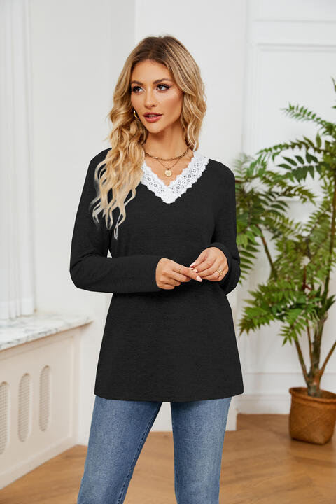 swvws Lace Detailed V Neck Top