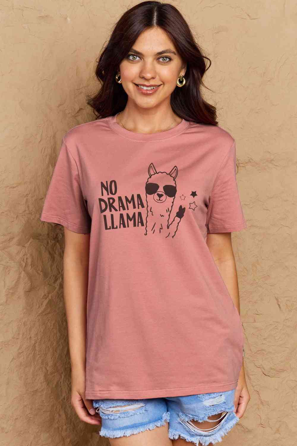 swvws Simply Love Full Size NO DRAMA LLAMA Graphic Cotton Tee