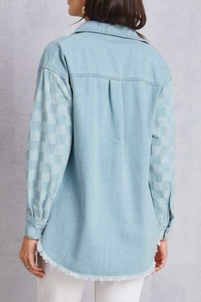 swvws Raw Hem Checkered Dropped Shoulder Denim Jacket