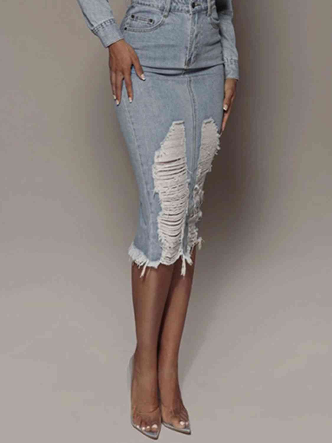 swvws Distressed Slit Denim Skirt