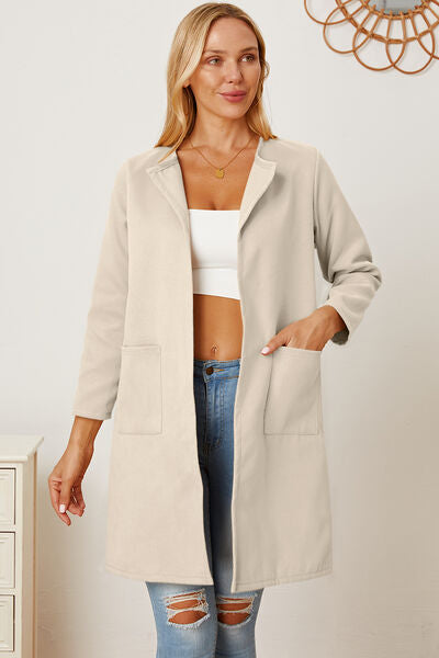 swvws Open Front Pocketed Long Sleeve Coat