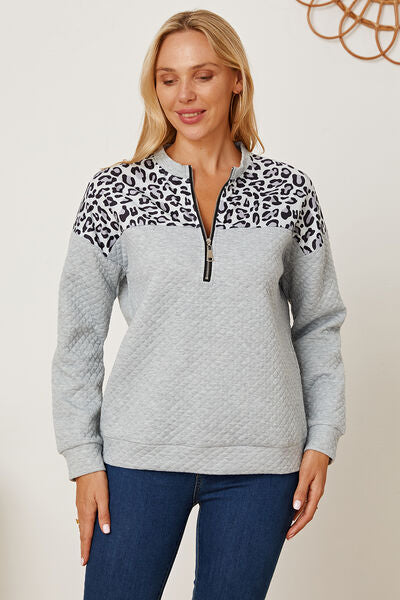 swvws Leopard Half Zip Dropped Shoulder Sweatshirt