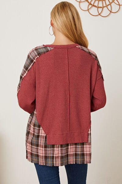 swvws Plaid Round Neck Dropped Shoulder Sweatshirt