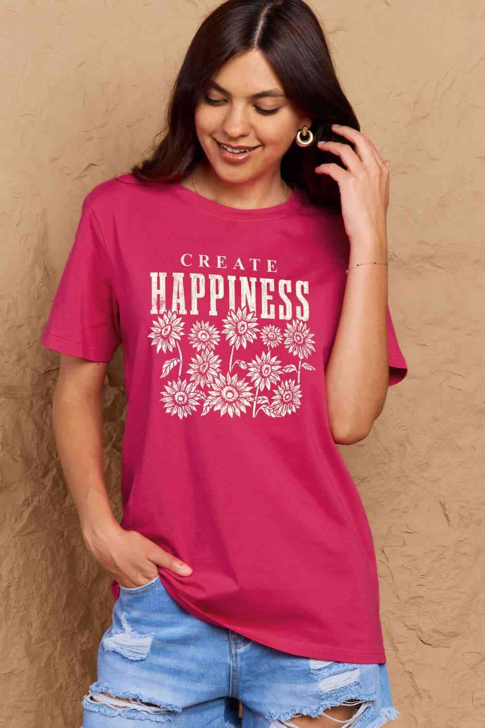 swvws Simply Love Full Size CREATE HAPPINESS Graphic Cotton T-Shirt