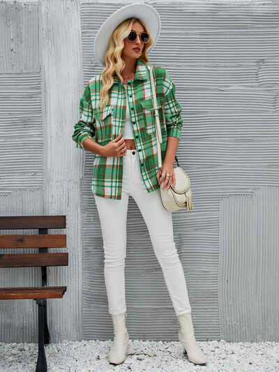 swvws Plaid Pocketed Button Up Dropped Shoulder Jacket