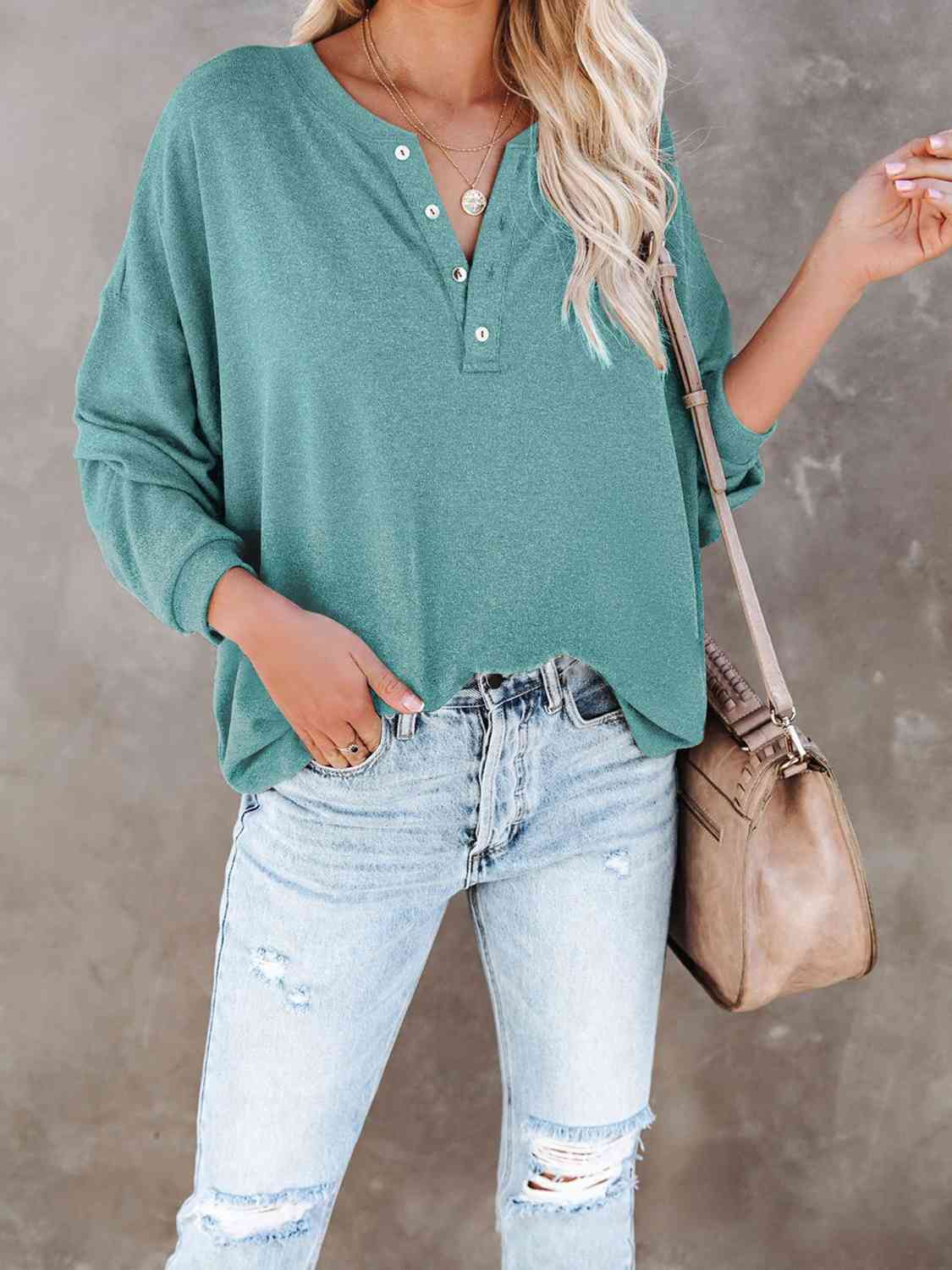 swvws Buttoned Drop Shoulder Top