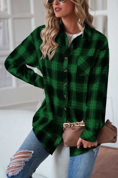 swvws Plaid Button Up Dropped Shoulder Outerwear