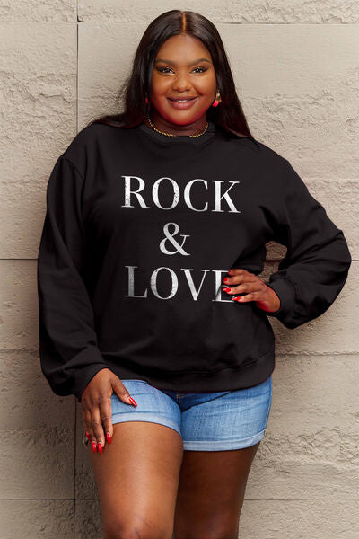 swvws Simply Love Full Size ROCK ��� LOVE Round Neck Sweatshirt