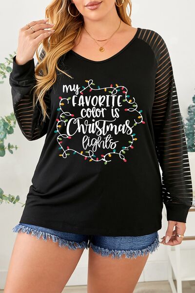 swvws Plus Size MY FAVORITE COLOR IS CHRISTMAS LIGHTS Striped T-Shirt