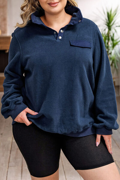 swvws Plus Size Quarter Snap Long Sleeve Sweatshirt