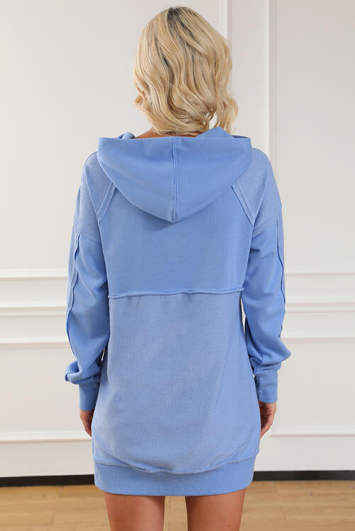 swvws Exposed Seam Long Sleeve Slit Hoodie with Pocket