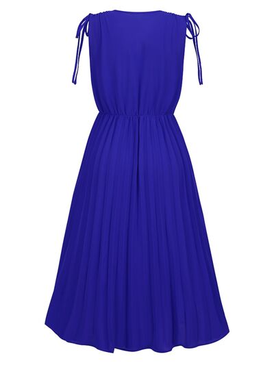 swvws Pleated V-Neck Sleeveless Midi Dress