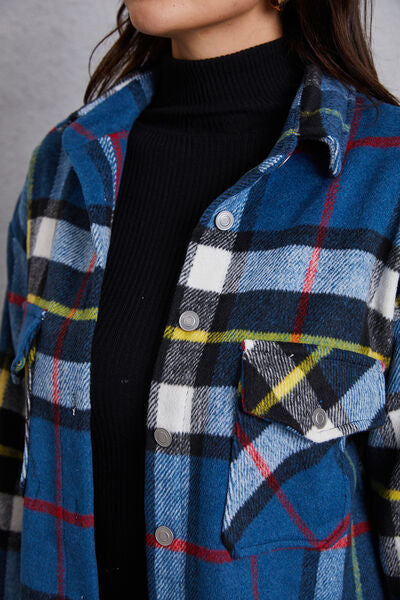 swvws Plaid Button Up Dropped Shoulder Jacket