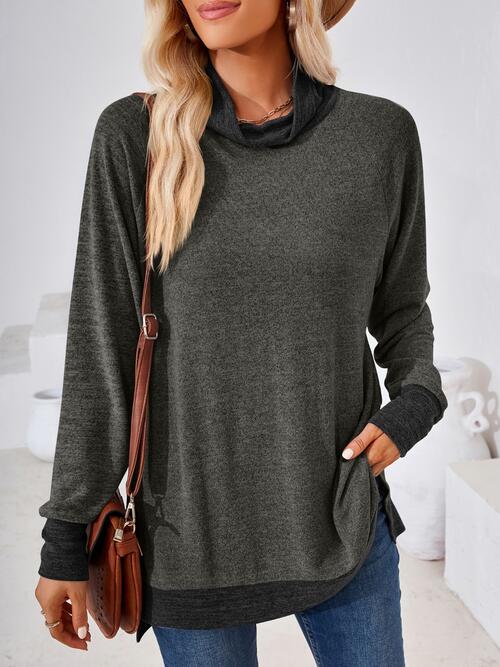 swvws Contrast Mock Neck Long Sleeve T-Shirt