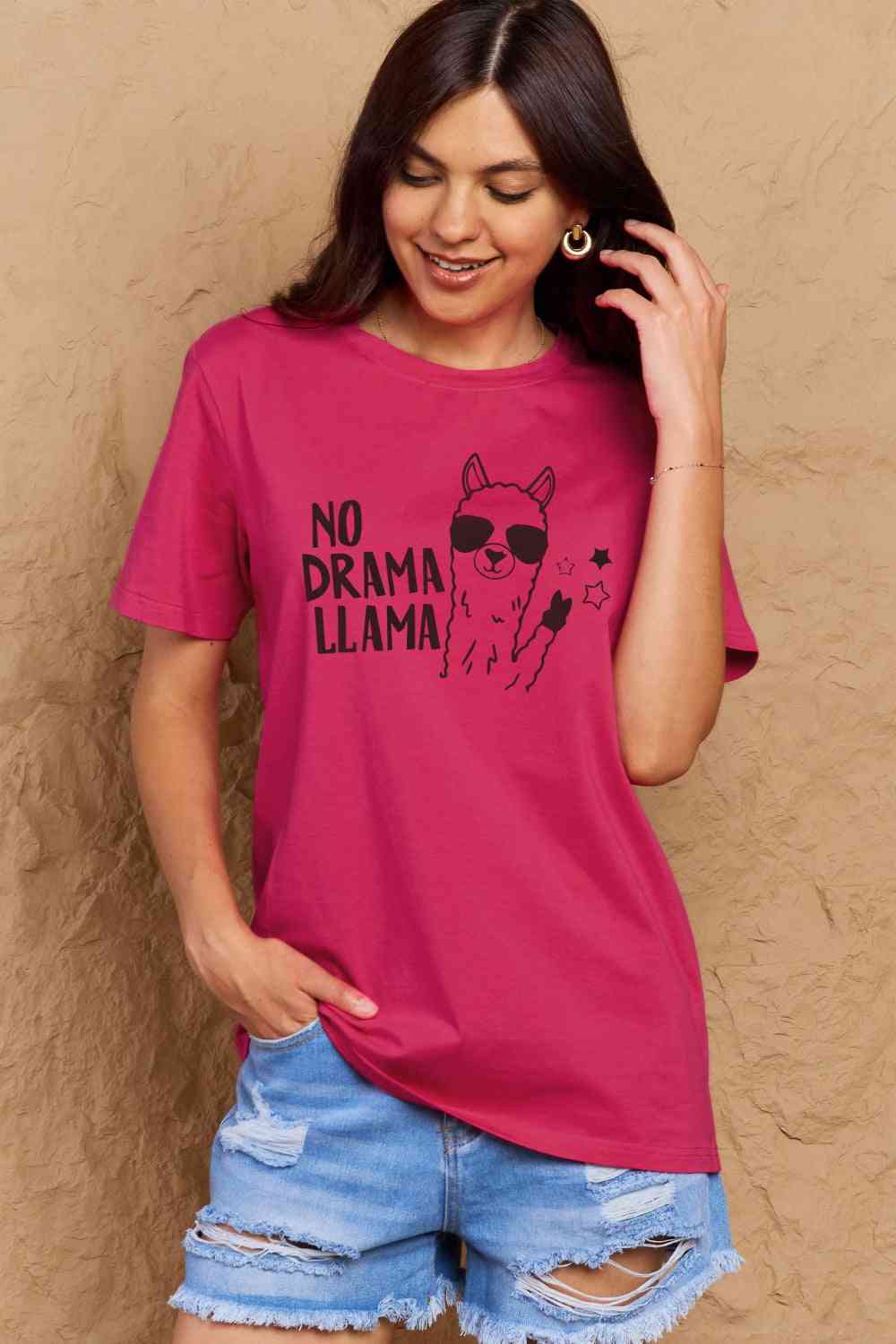 swvws Simply Love Full Size NO DRAMA LLAMA Graphic Cotton Tee