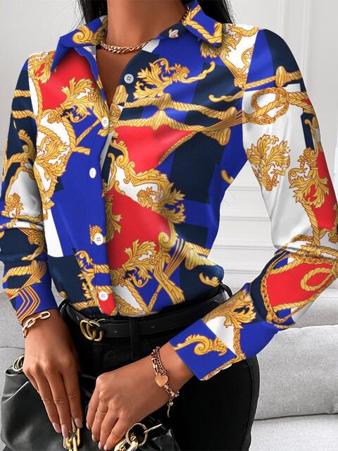 swvws Printed Collared Neck Long Sleeve Shirt