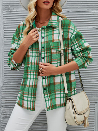 swvws Plaid Pocketed Button Up Dropped Shoulder Jacket