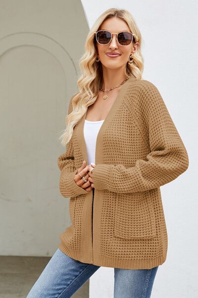 swvws Open Front Raglan Sleeve Pocketed Cardigan