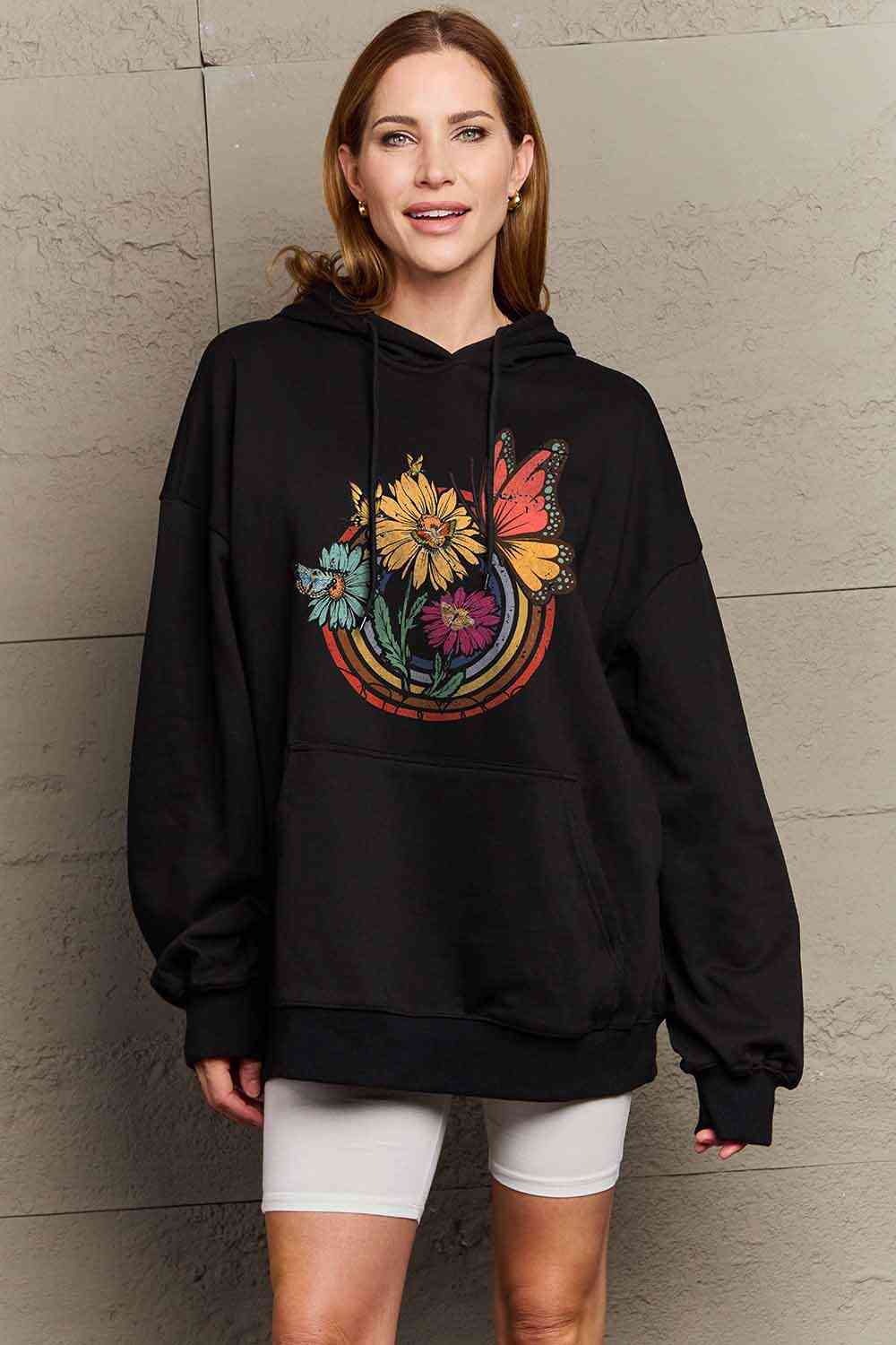 swvws Simply Love Simply Love Full Size Butterfly and Flower Graphic Hoodie