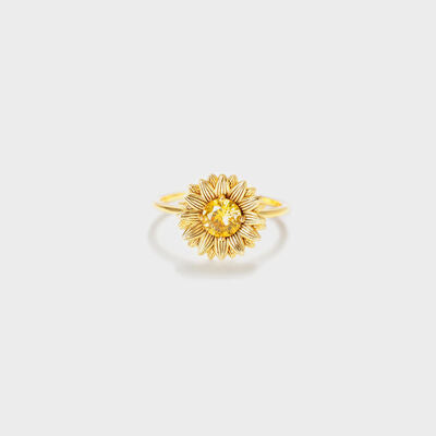 swvws Sunflower Zircon 925 Sterling Silver Ring