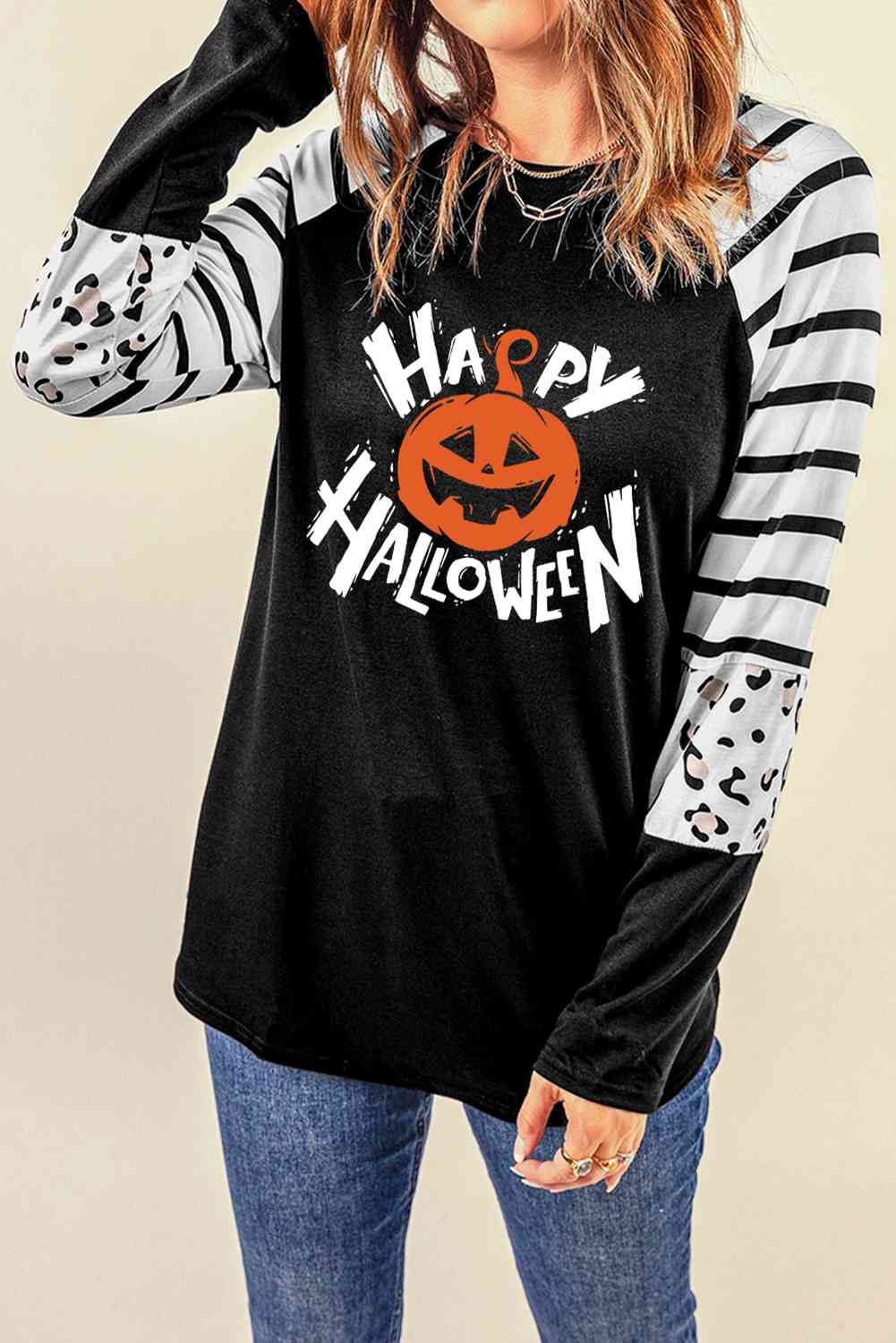 swvws HAPPY HALLOWEEN Graphic Long Sleeve T-Shirt