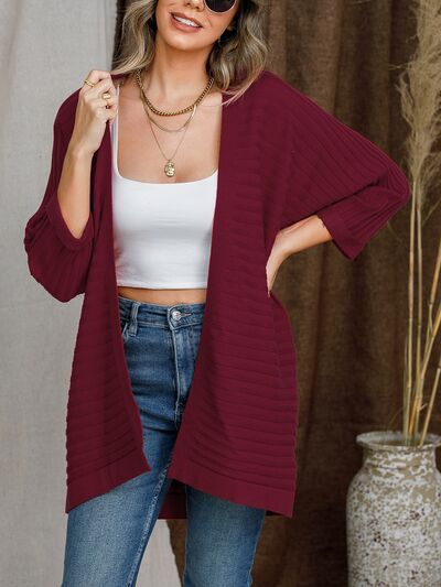 swvws Striped Open Front Knit Cardigan