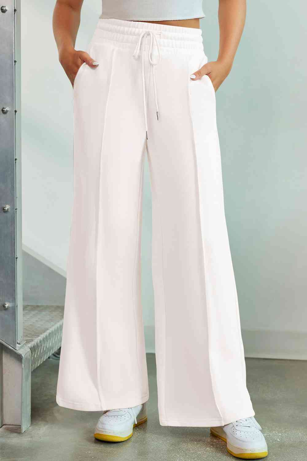 swvws Drawstring Wide Leg Pants with Pockets