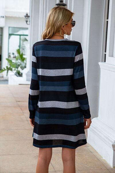 swvws Striped Round Neck Long Sleeve Dress