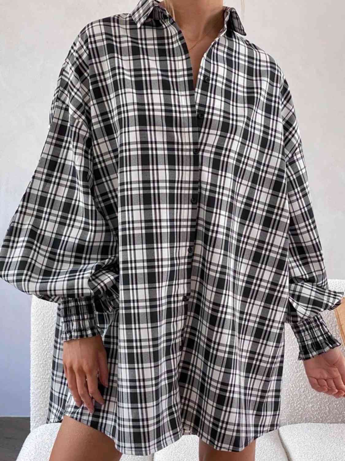 swvws Plaid Lantern Sleeve Shirt