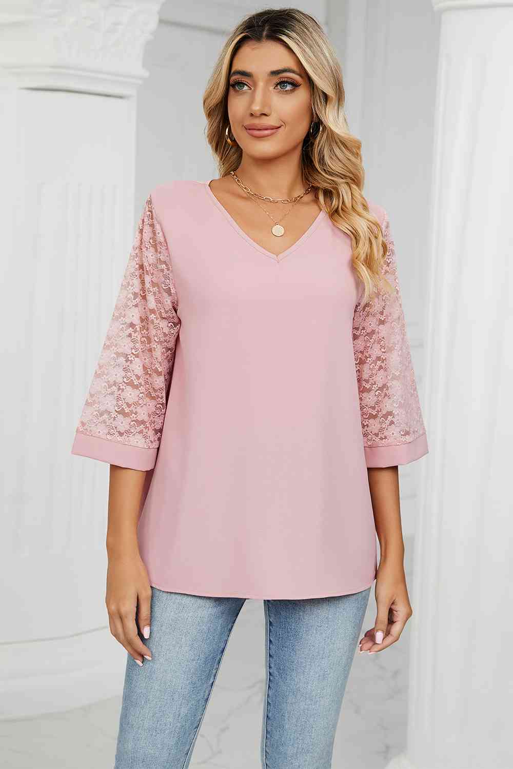 swvws V-Neck Three-Quarter Sleeve Top