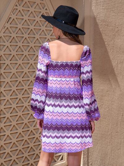 swvws Printed Sweetheart Neck Balloon Sleeve Dress