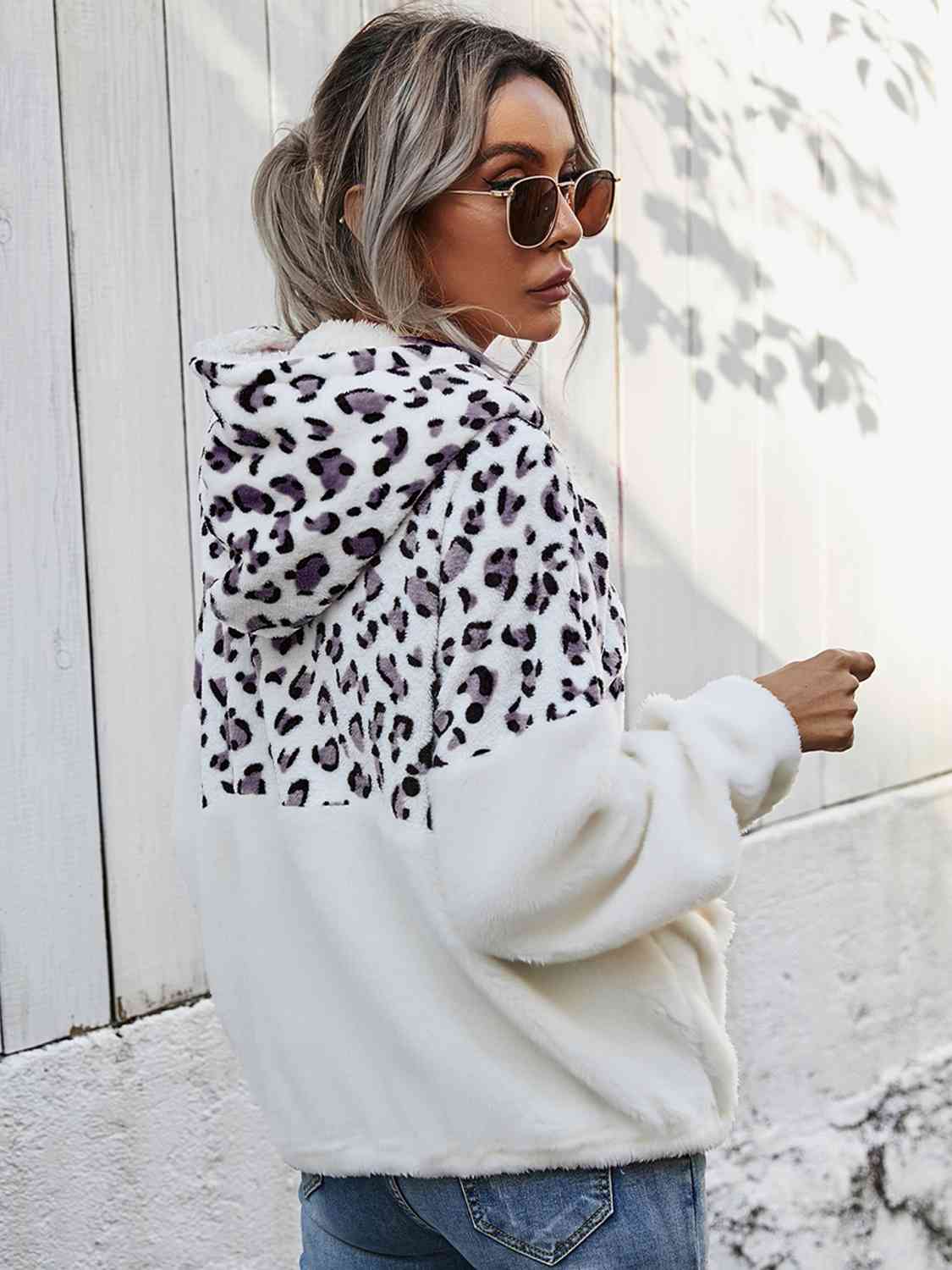 swvws Leopard Half-Zip Dropped Shoulder Hoodie