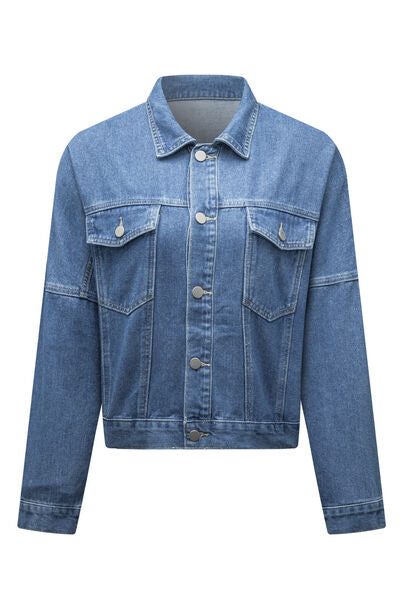 swvws Pocketed Button Up Dropped Shoulder Denim Jacket