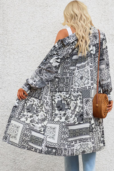 swvws Printed Button Up Long Sleeve Shirt Dress