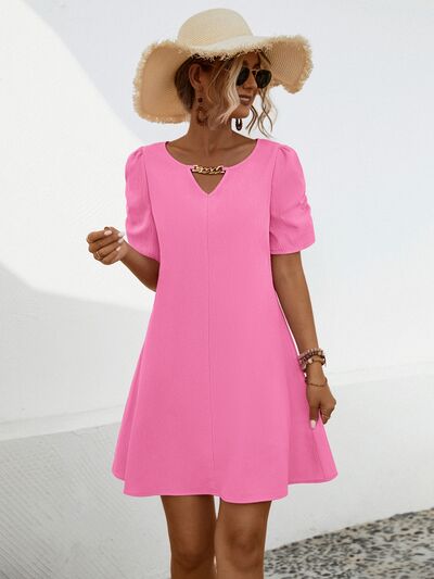 swvws Chain Notched Short Sleeve Dress