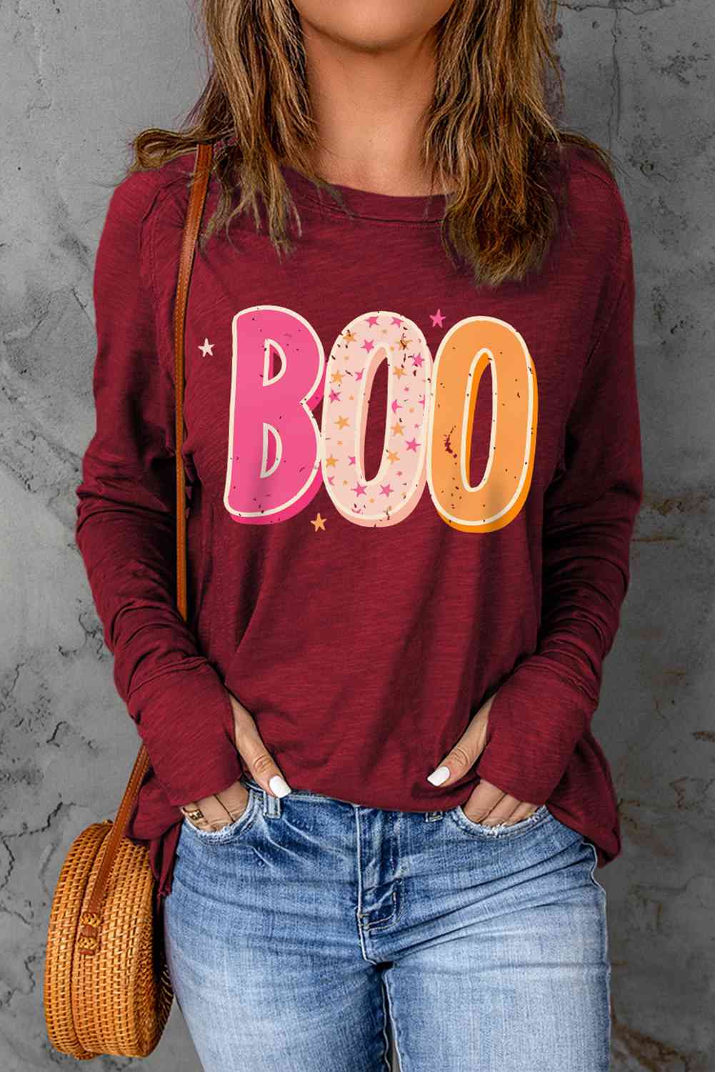 swvws BOO Graphic Thumbhole Sleeve T-Shirt