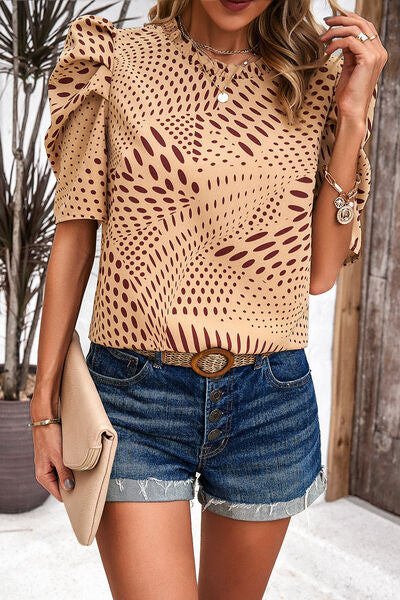 swvws Tied Printed Puff Sleeve Blouse