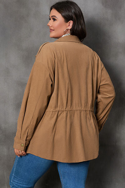 swvws Plus Size Zipper and Snap Down Drawstring Jacket