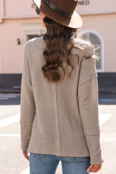 swvws Waffle-Knit Notched Dropped Shoulder Blouse