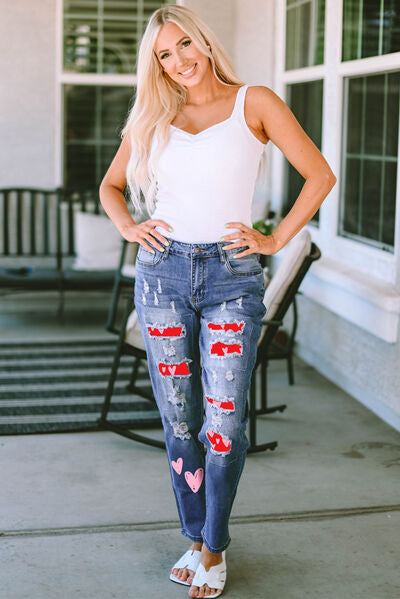 swvws Heart Distressed Jeans with Pockets