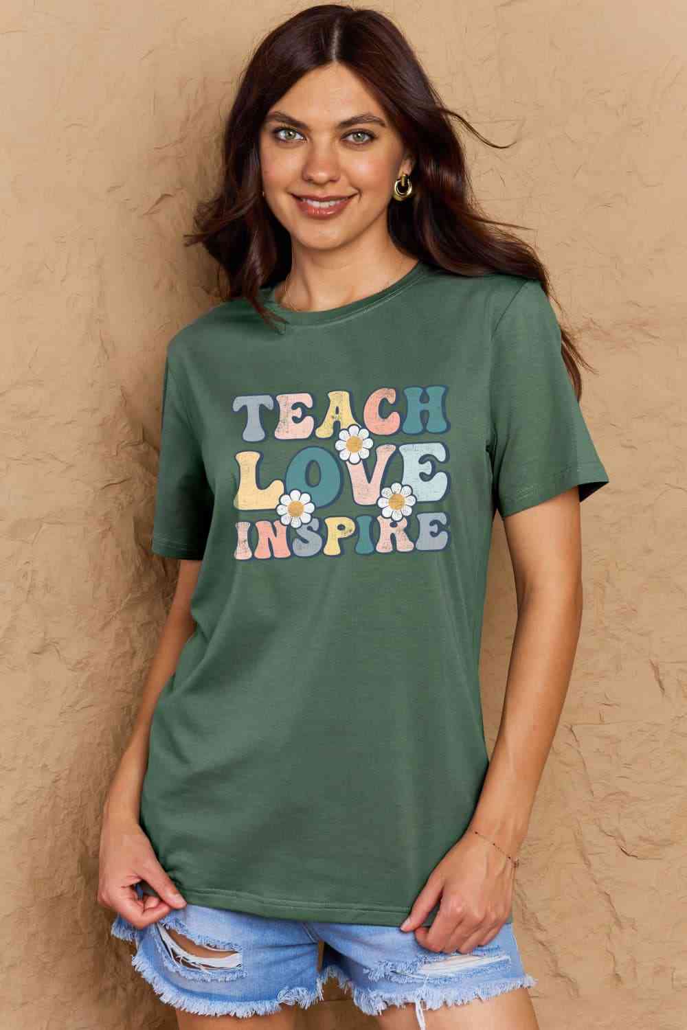 swvws Simply Love Full Size TEACH LOVE INSPIRE Graphic Cotton T-Shirt