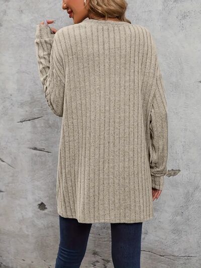 swvws Ribbed Open Front Dropped Shoulder Cardigan